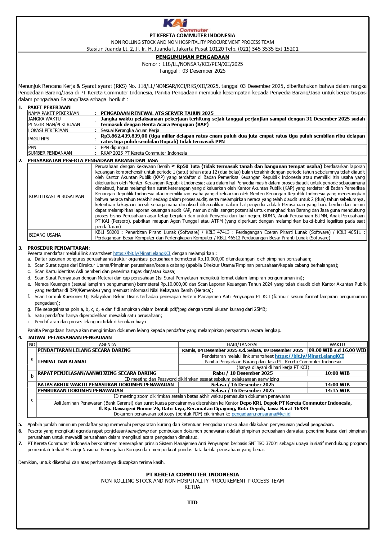 2 pengumuman 118 pengadaan renewal ats server tahun 2025 page 0001